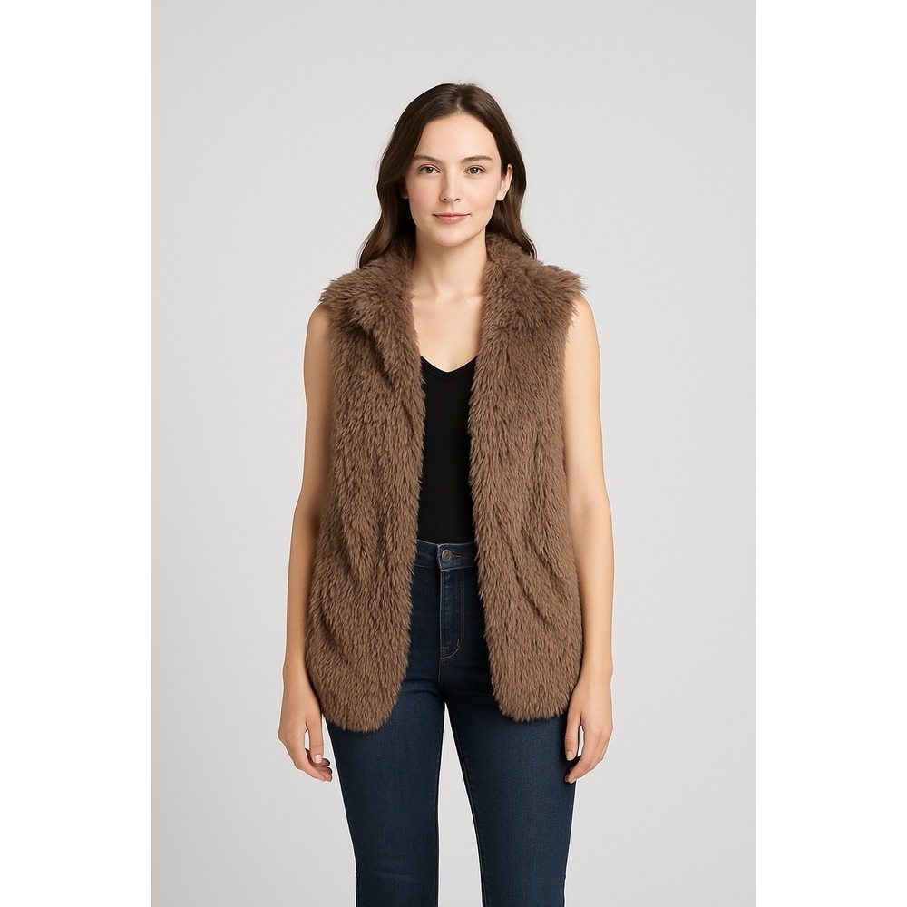 Betsey Johnson Faux Fur Vest Brown Shaggy Boho Festival Layering‎ Women's XL